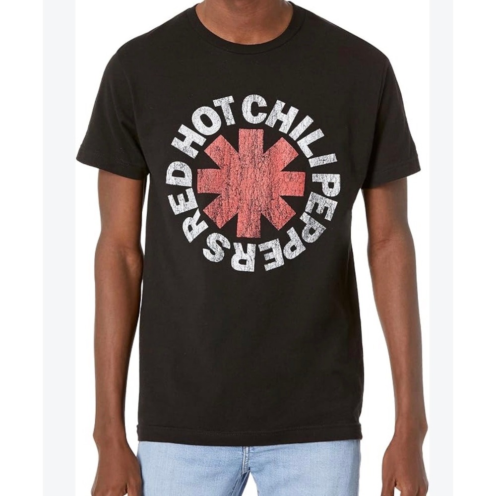Red Hot Chili Peppers T-Shirt Mens XL Black Distressed Logo Band Tee Preloved
